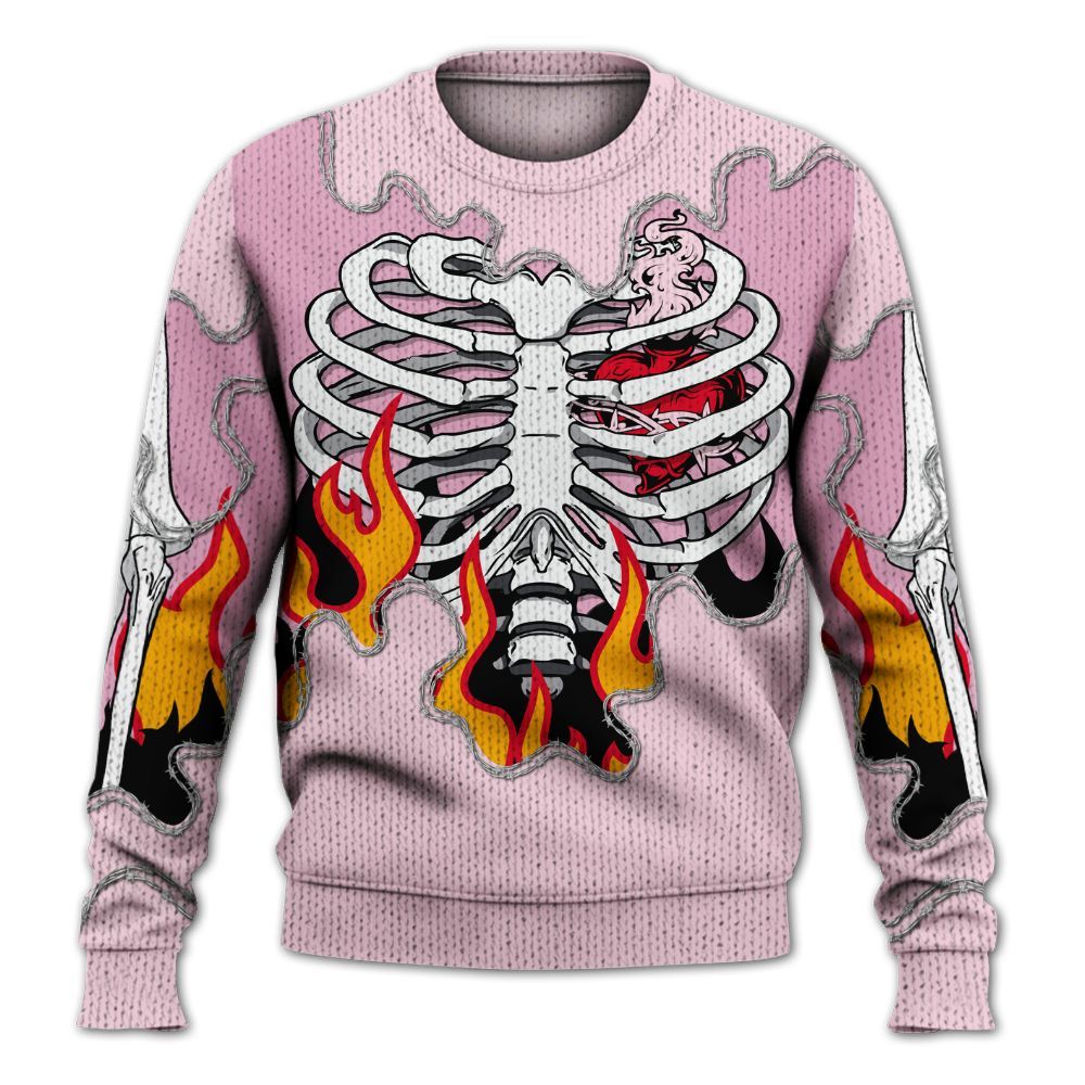 Knitted Sweater To Match Orchid 4s - Skeleton Heart On Fire