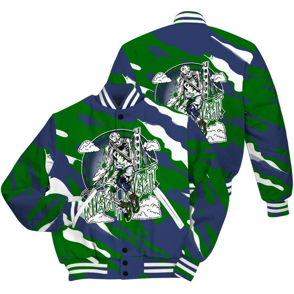 Varsity Jacket To Match Midnight Navy 13s Shirt - Seeya Skeleton Colored All Over Print