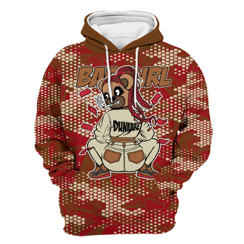 Hoodie To Match Archaeo Brown 5s - Rebellious Girl Bear Banknotes Art All Over Print