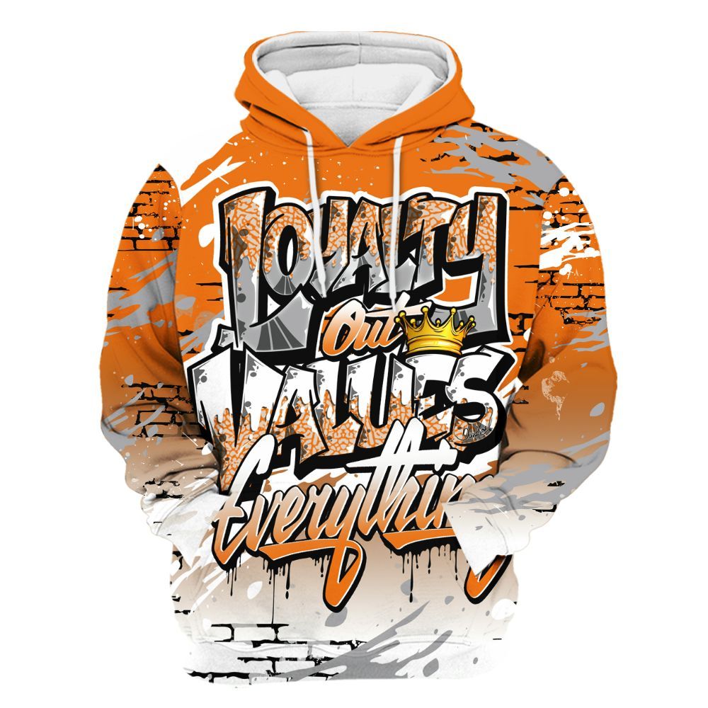 Hoodie To Match Orange Citrus 3s - Values Of Loyalty Drip All Over Print
