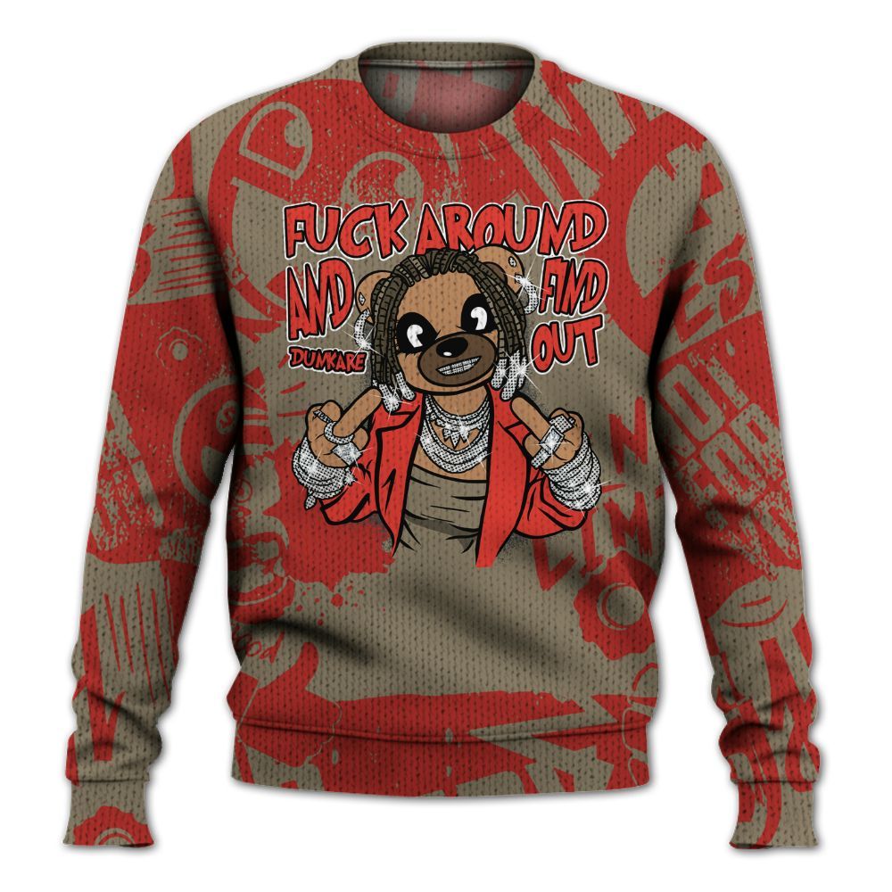 Knitted Sweater To Match Olive 9s - F#ck Around Bear Bear Monogram Graffiti