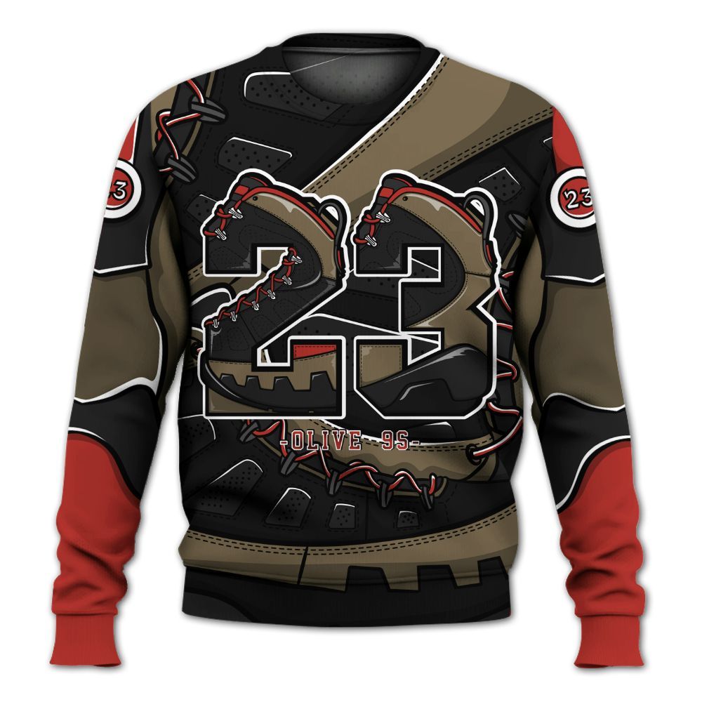 Sweatshirt To Match Olive 9s - Number 23 Style 9s All Over Print