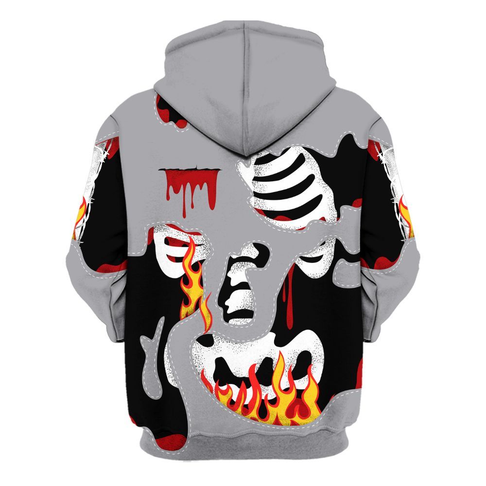 Hoodie To Match Cement Grey 3s - Skeleton Smile Flame Drip All Over Print