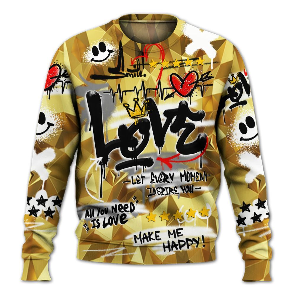 Sweatshirt To Match NET Gold 4s - Happy Love Beats Graffiti Streetwear All Over Print