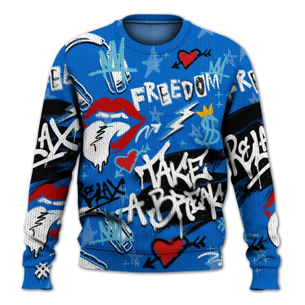 Knitted Sweater To Match Dunk Low Argon - Take Break Freedom Graffiti Streetwear
