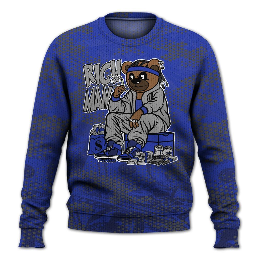 Knitted Sweater To Match Air Max Plus Black Racer Blue - Rich Man Bear Banknotes Art