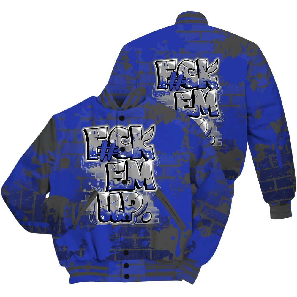 Varsity Jacket To Match Air Max Plus Black Racer Blue Shirt - F#ck Em Graphic Brick Art All Over Print
