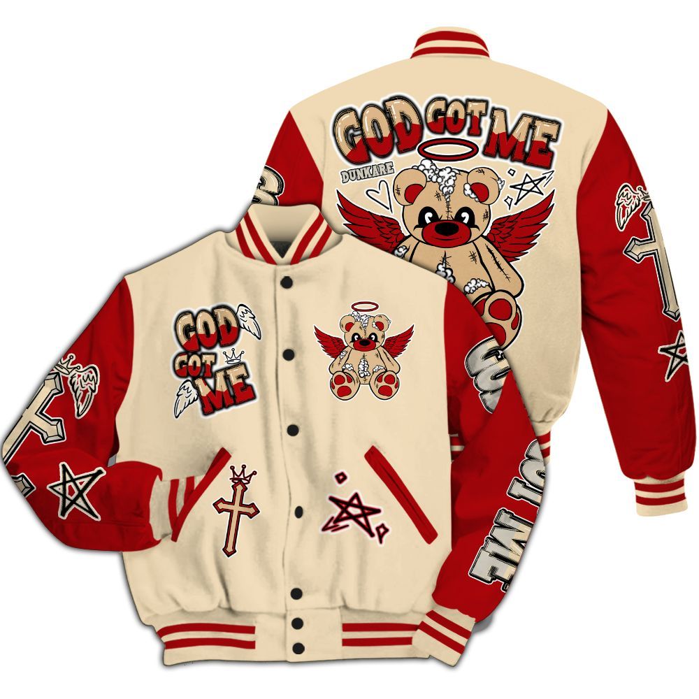 Varsity Jacket To Match Dunk Low Strawberry Waffle - Gods Guides Me Bear All Over Print