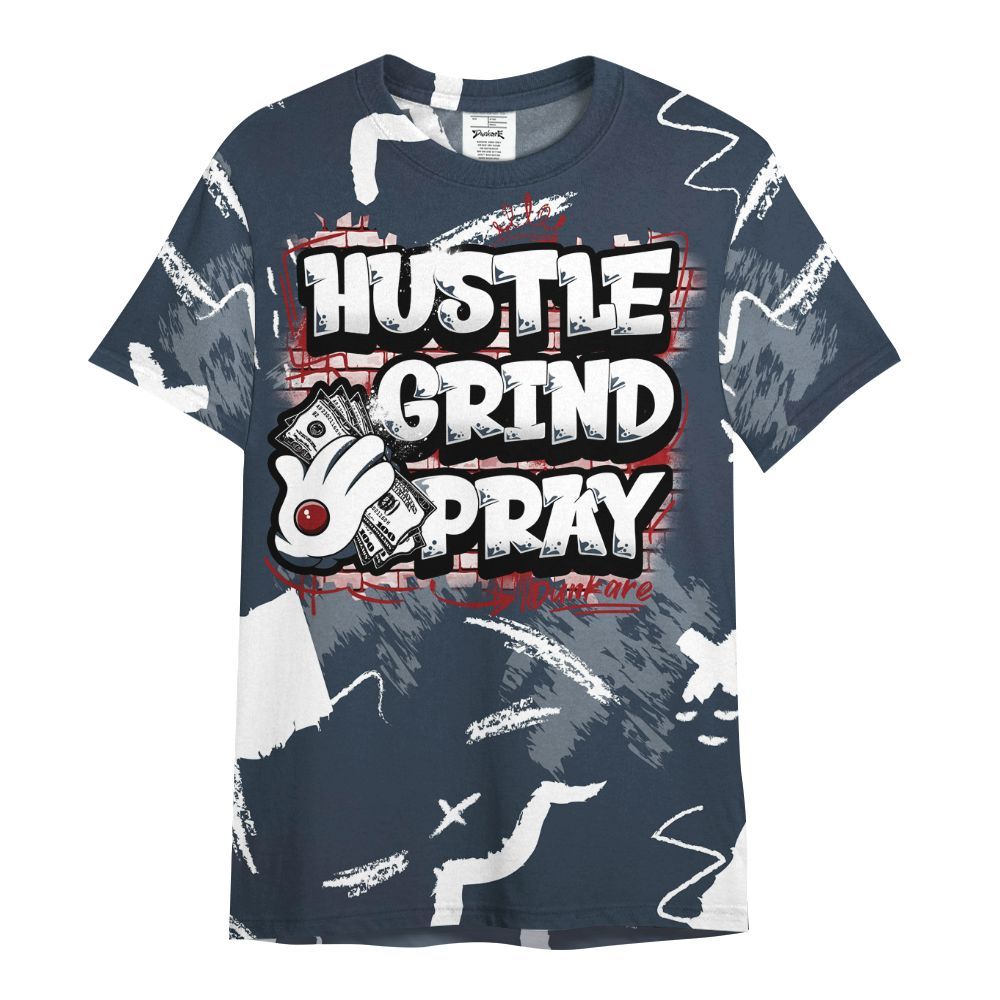 Shirt To Match Navy Blue 2024 6s - Hustle Grind Pray Retro All Over Print