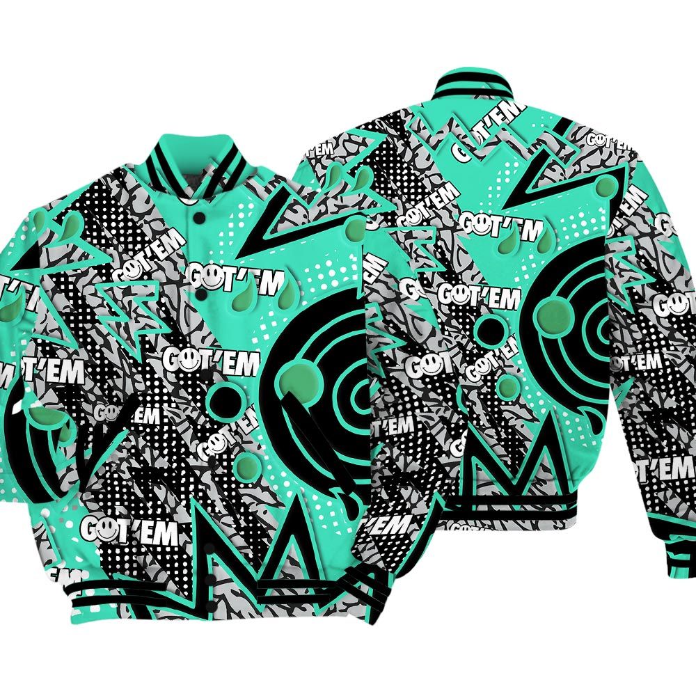 Varsity Jacket To Match Varsity Streetwear Retro Vintage 90s, 3 Green Glow T-Shirt, Sneaker Black Green Glow 3s Baseball Varsity Jacket 1604 NCT