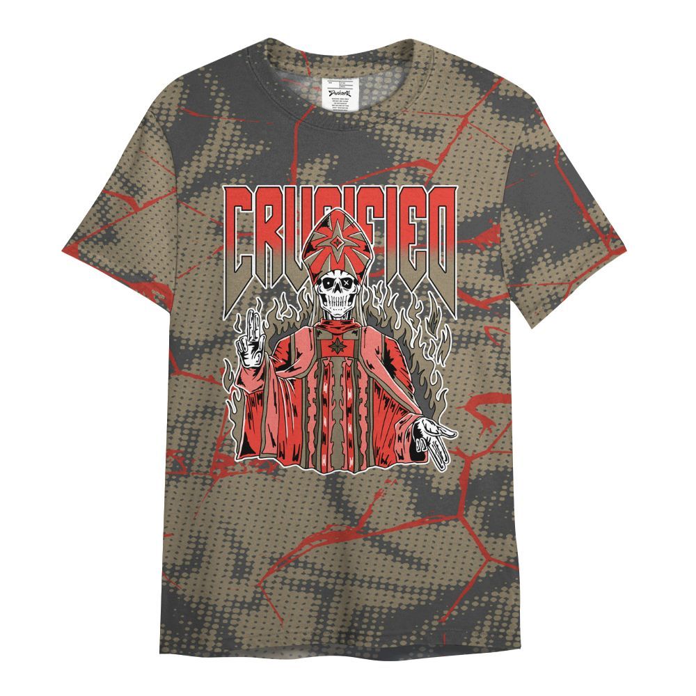 Shirt To Match Olive 9s - Crucified Skeleton Crack All Over Print