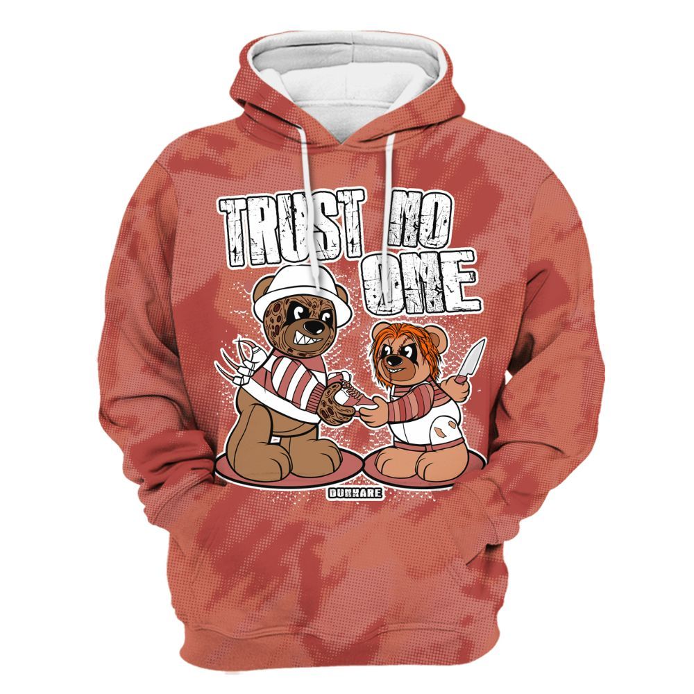 Hoodie To Match Dune Red 13s - Trust No One Bear Abstract Halftone All Over Print