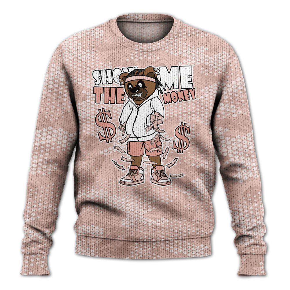 Knitted Sweater To Match Low Legend Pink 11s - Show Me Bear Banknotes Art