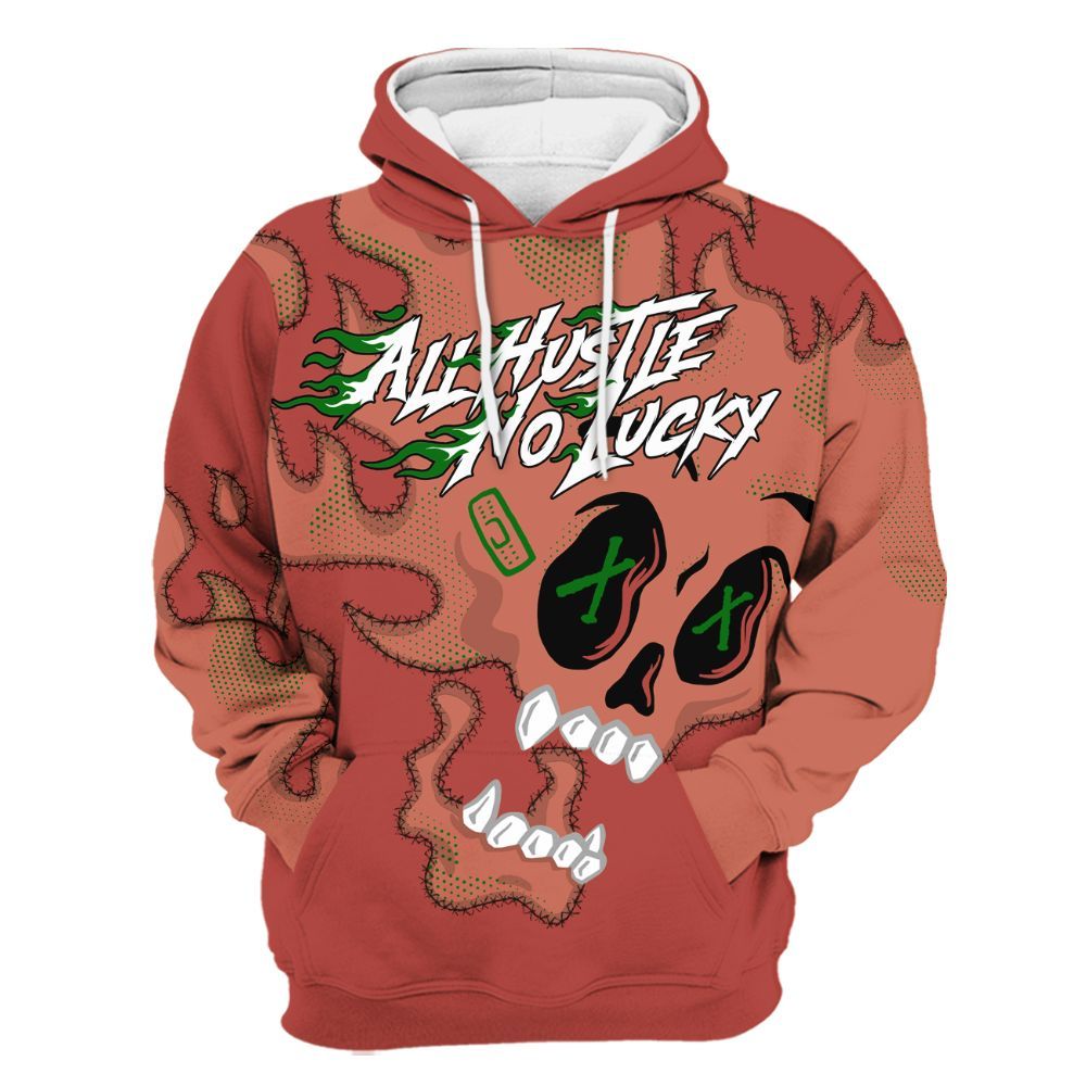 Hoodie To Match Dune Red 13s - All Hustle No Lucky Skull All Over Print