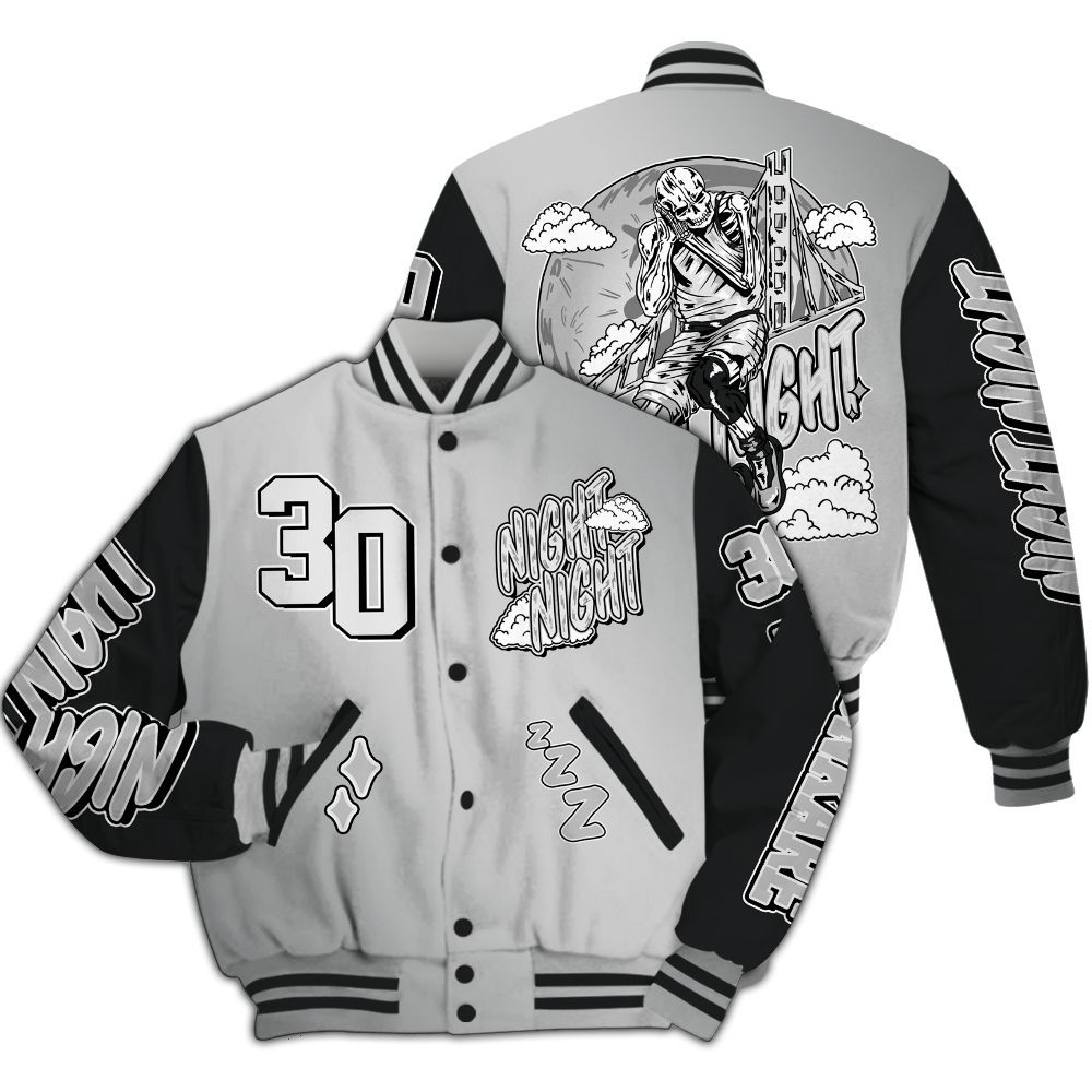 Varsity Jacket To Match Metallic Silver 14s - Seeya Skeleton All Over Print
