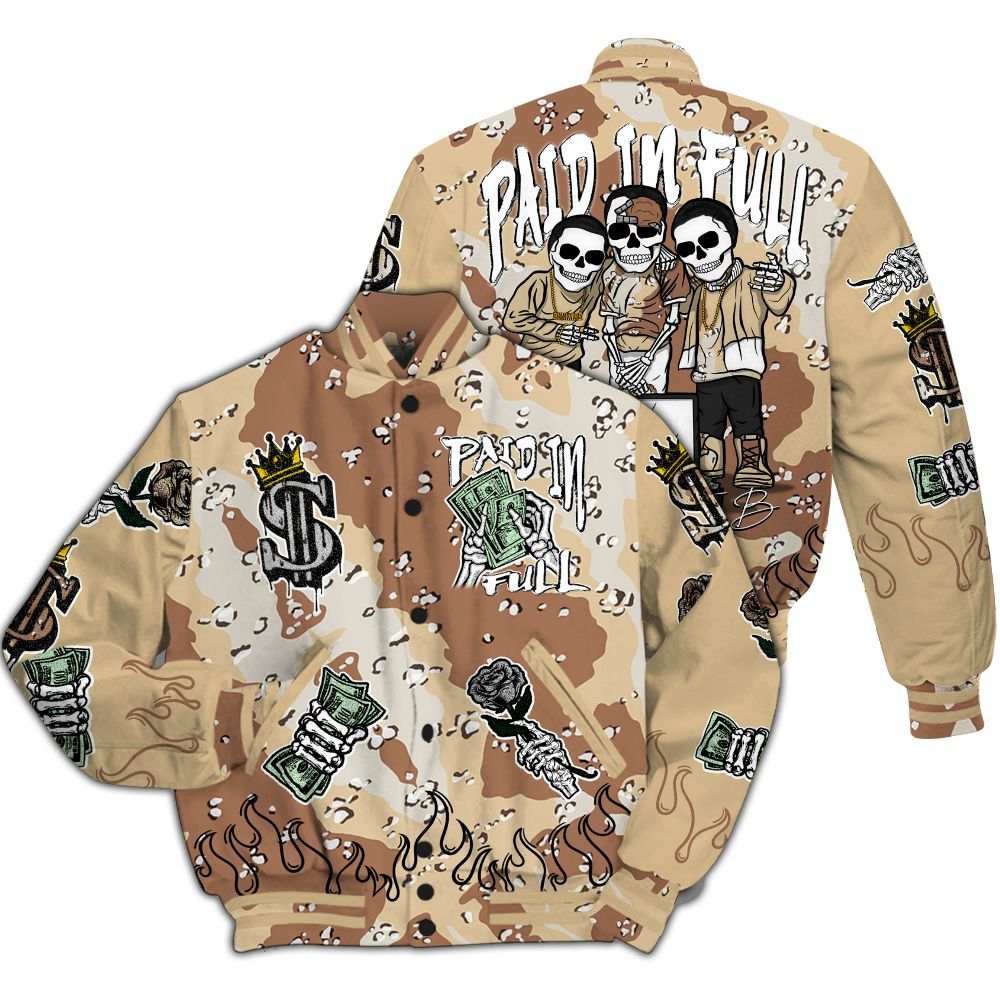 Varsity Jacket To Match Desert Camo 3s - Fire Everybody Paid In All Over Print