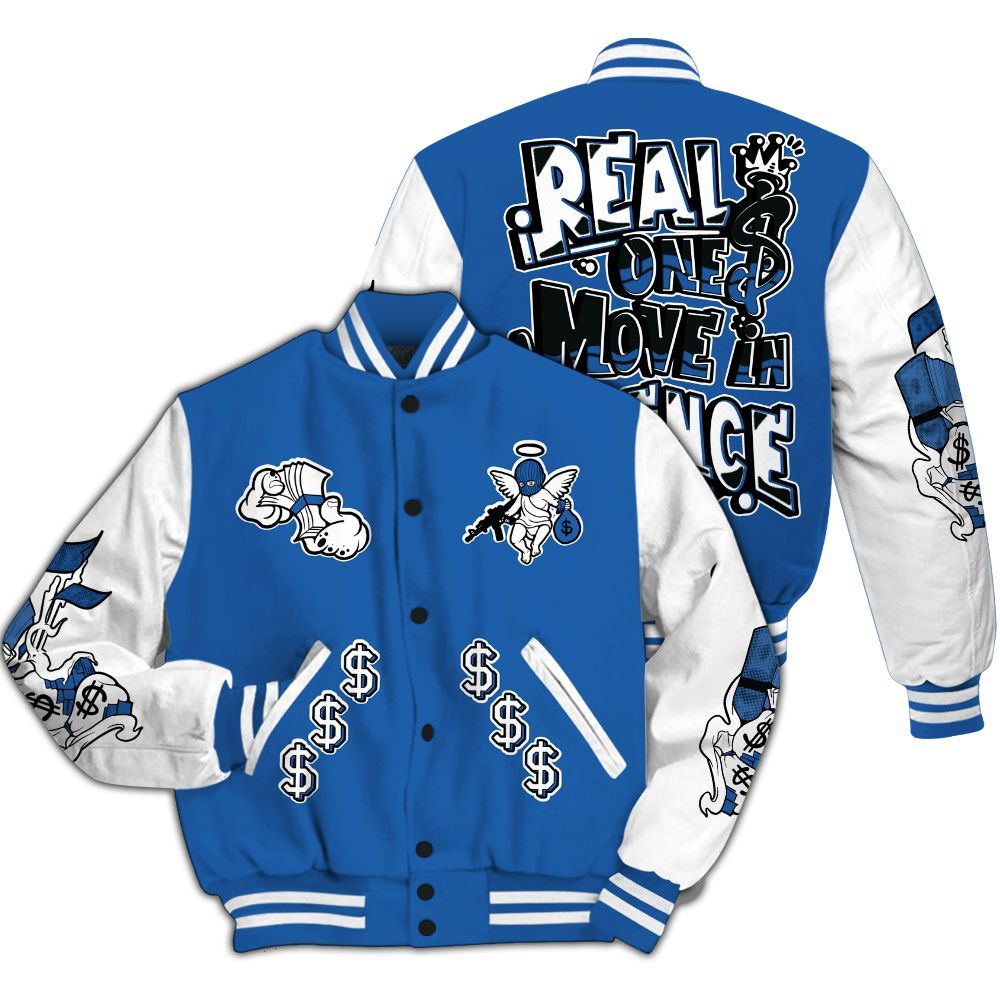 Varsity Jacket To Match Brave Blue 13s - Ones Move In Silence Graphic All Over Print