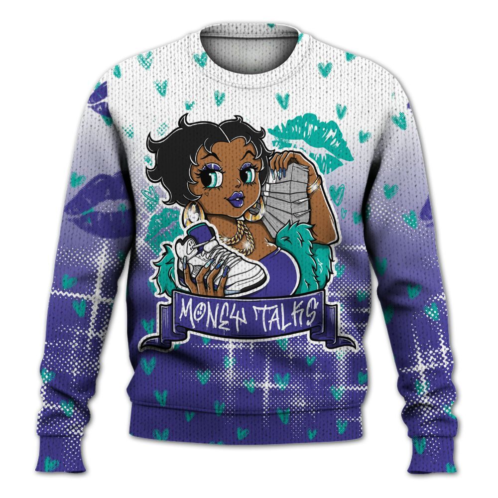 Sweater To Match Retro Grape 5s - Moneys Talks Girl Graphic