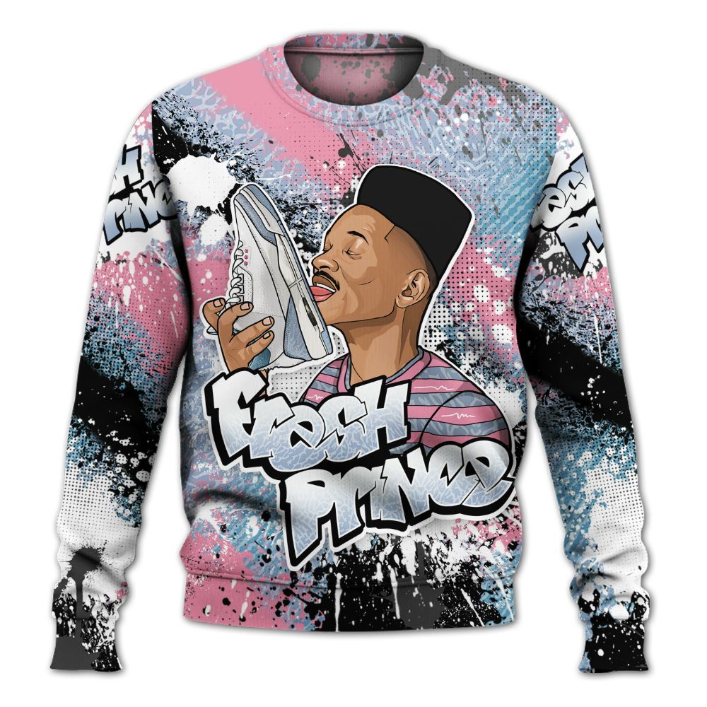 Sweatshirt To Match Denim Pink Glow 3s - Fresh Sneaker Lick All Over Print