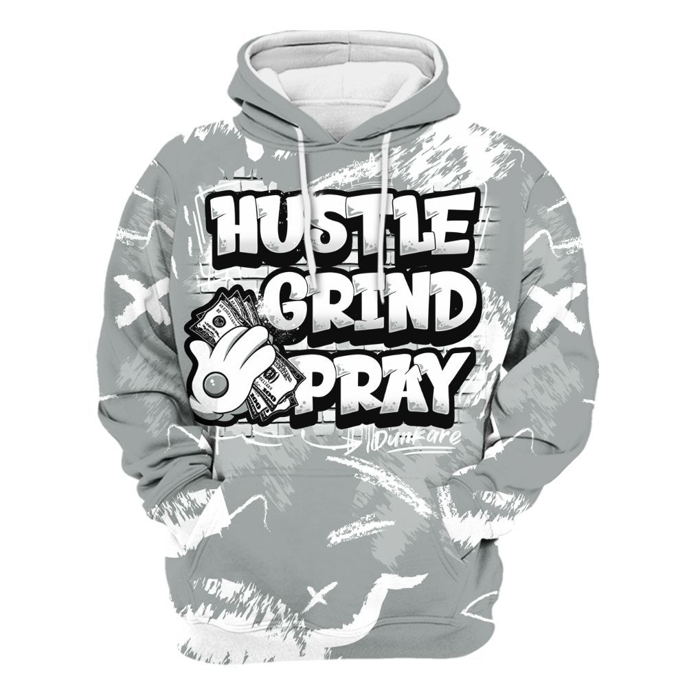Hoodie To Match Dunk Low White Light Smoke Grey - Hustle Grind Pray Retro All Over Print
