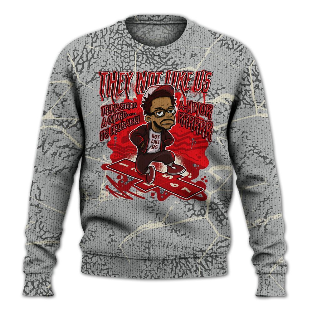 Knitted Sweater To Match Cement Grey 3s - Hopscotch Dislike Us Graphic Crack