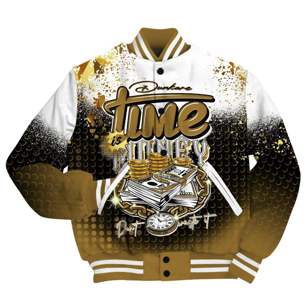 Varsity Jacket To Match NET Gold 4s Shirt, Halftone Time Is Money All Over Print