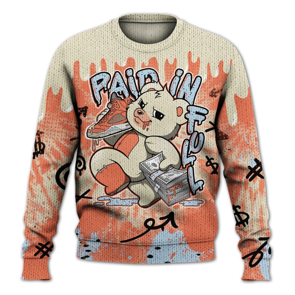 Knitted Sweater To Match DJ Khaled Crimson Bliss 5s - Drip Paid In Full Moneys Bear Graphics