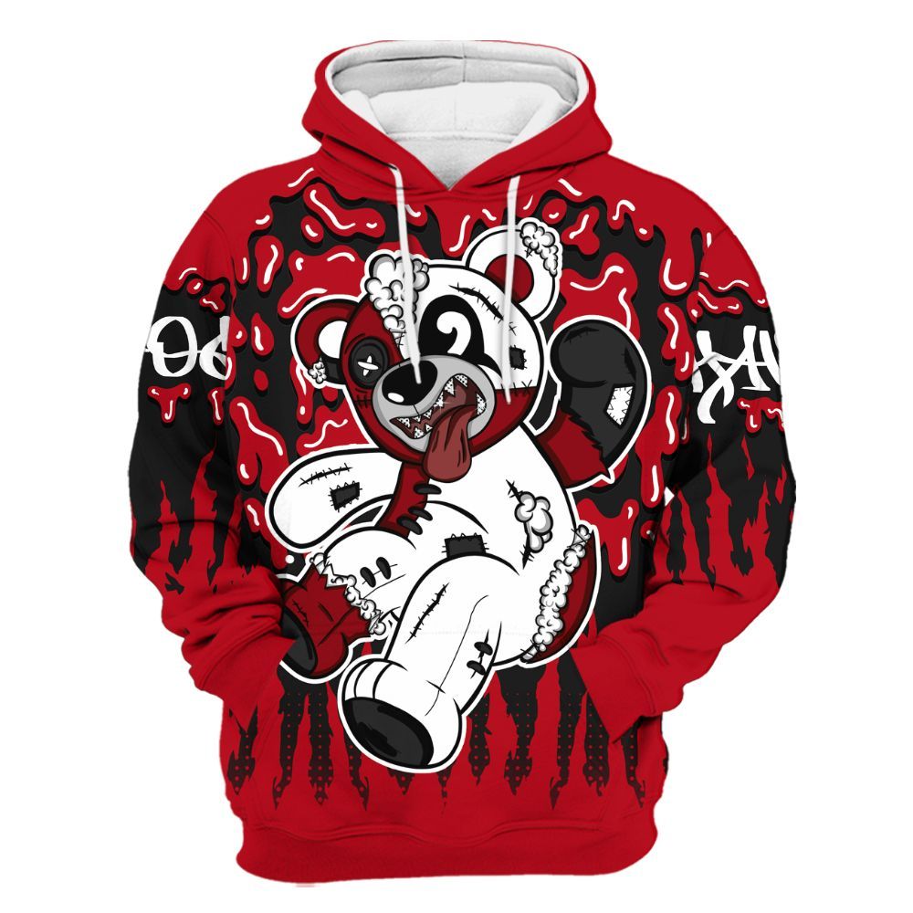 Hoodie To Match Bred Velvet 11s - Havok Bear Dripping All Over Print