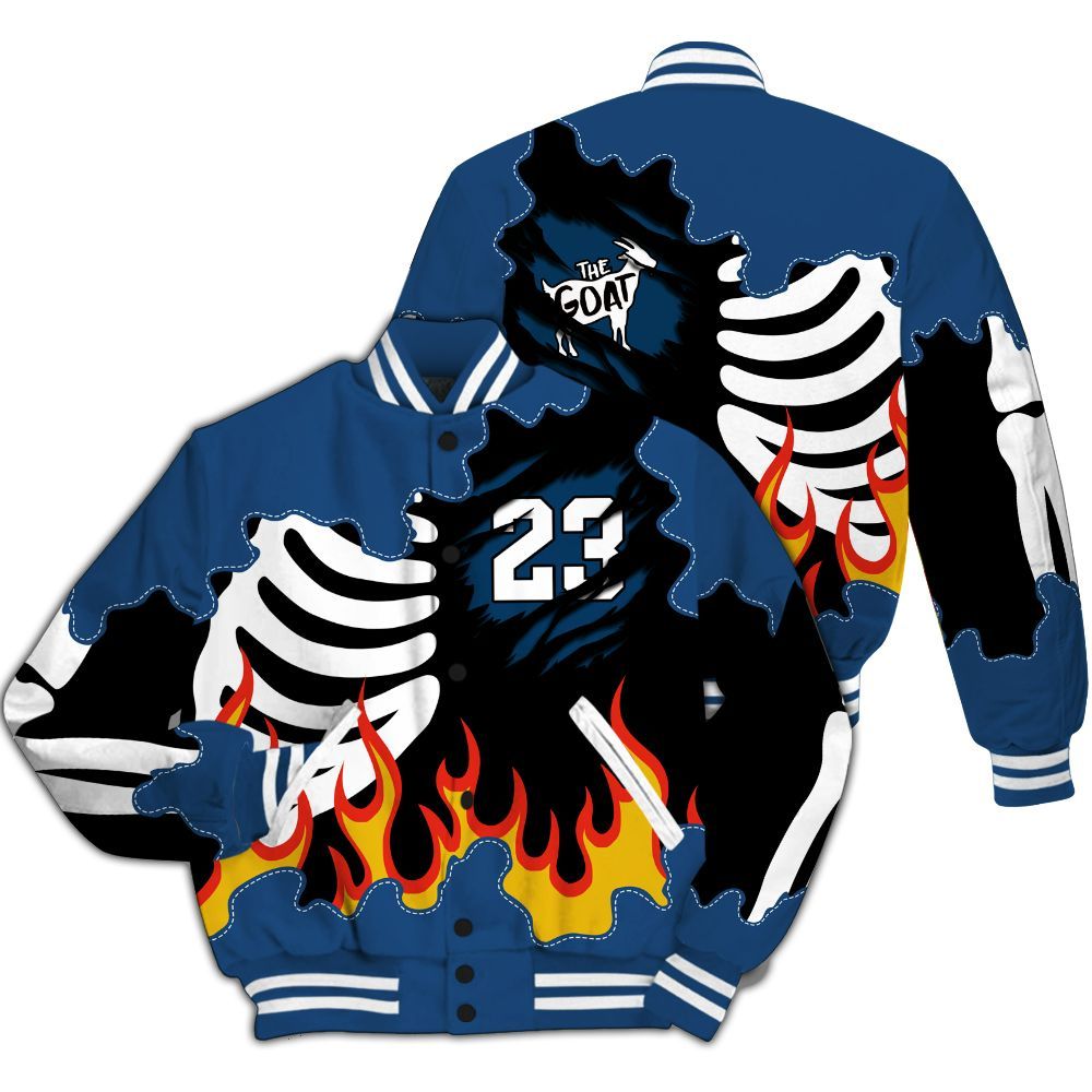 Varsity Jacket To Match High OG Midnight Navy 1s - Burning Skeleton 23 G.O.A.T All Over Print