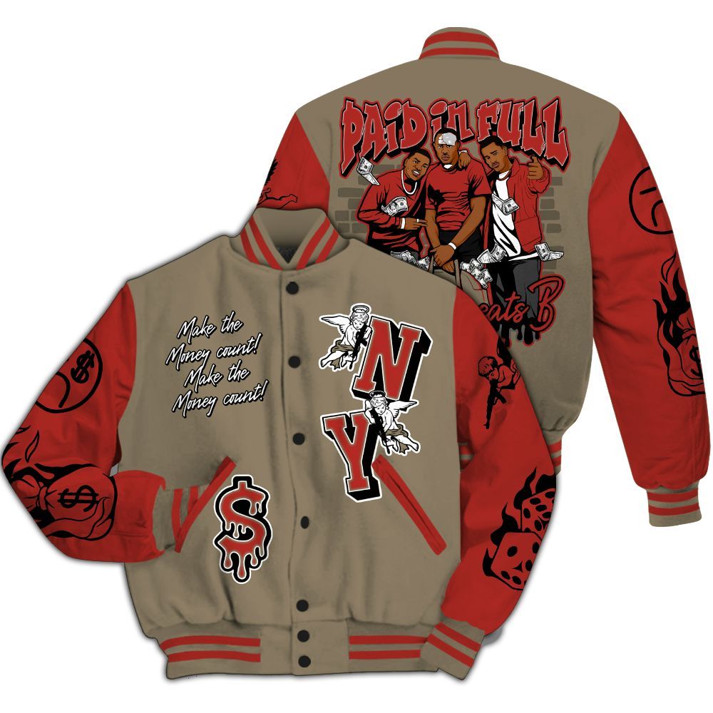 Varsity Jacket To Match Olive 9s - Paid In Full Money All Over Print