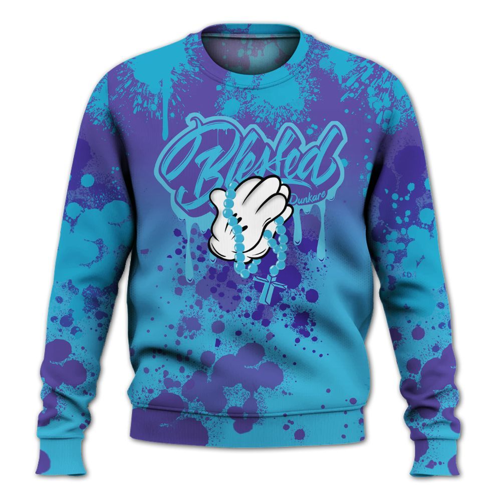 Sweatshirt To Match Retro Aqua 6s - God Blessed Ink Drip All Over Print