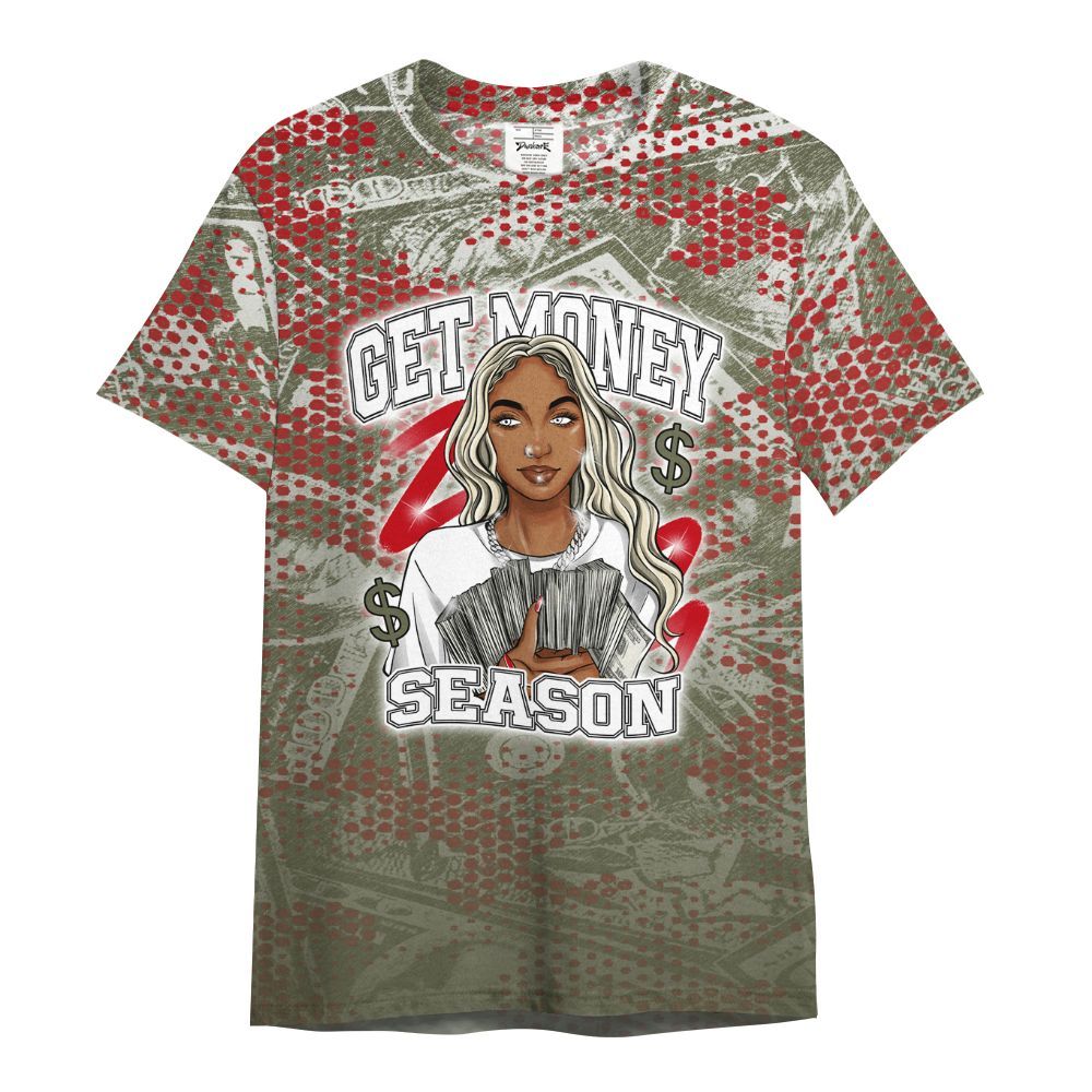 Shirt To Match Low OG Medium Olive 1s - Get Moneys Season Banknote All Over Print