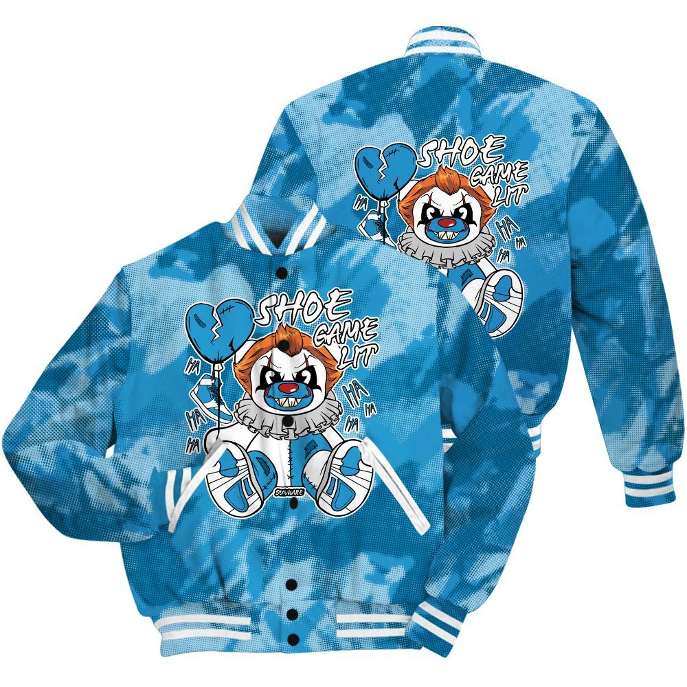 Varsity Jacket To Match Powder Blue 9s Shirt - Shoe Game Bear Abstract Halftone All Over Print