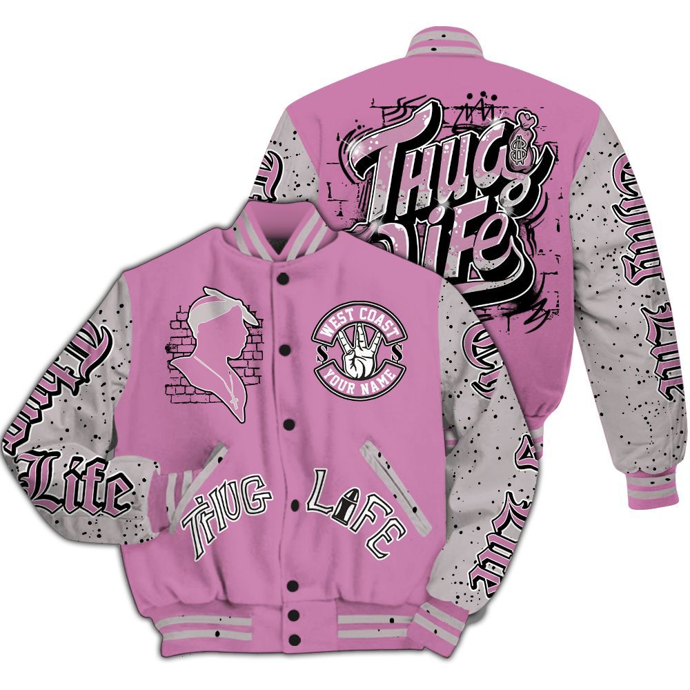 Varsity Jacket To Match Neutral Grey Black White Orchid 4s - Free Thug Living Custom Name Baseball Varsity Jacket All Over Print