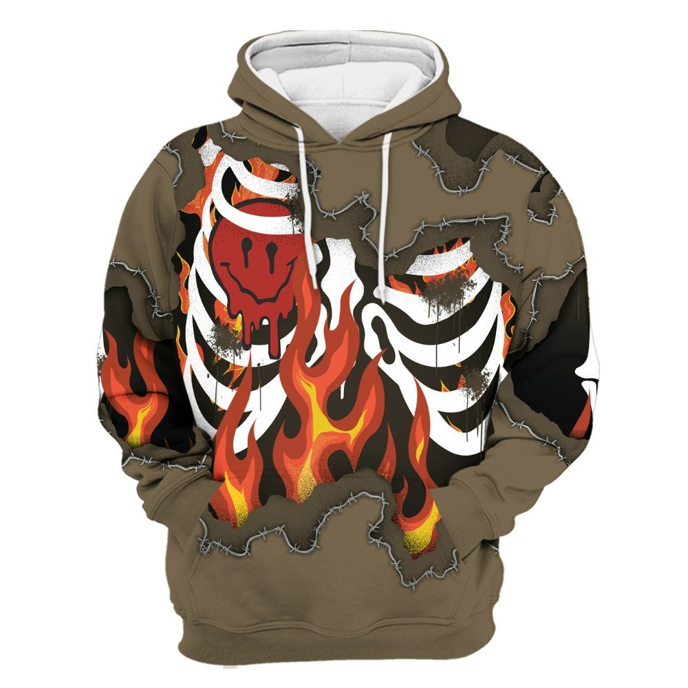 Hoodie To Match Olive 9s - Skeleton On Fire Skrrt All Over Print