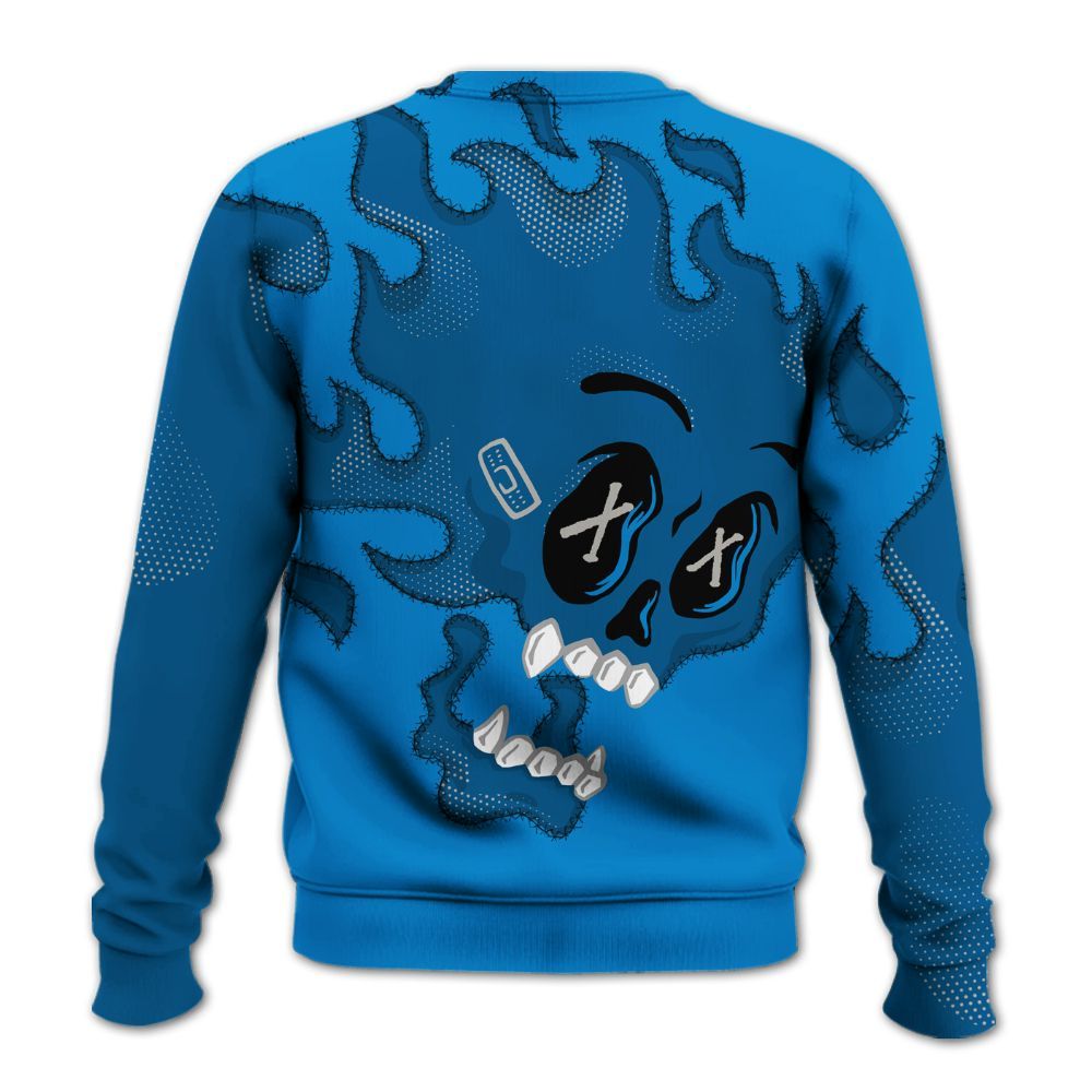Sweatshirt To Match Industrial Blue 4s - All Hustle No Lucky Skull Military Blue 4s All Over Print