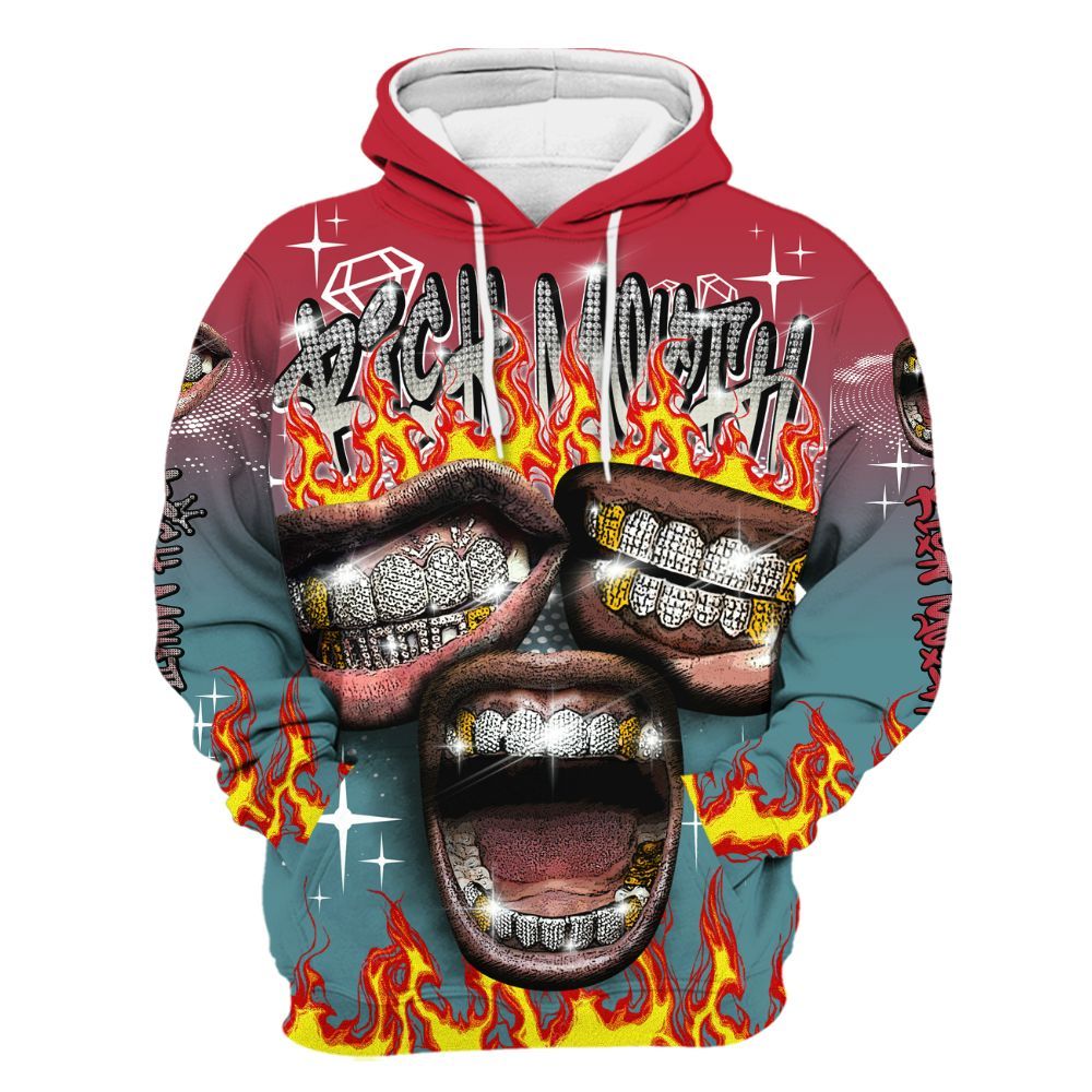 Hoodie To Match Dunk Low Denim Turquoise Royal - Rich Mouth Fire Rap Retro 90s All Over Print