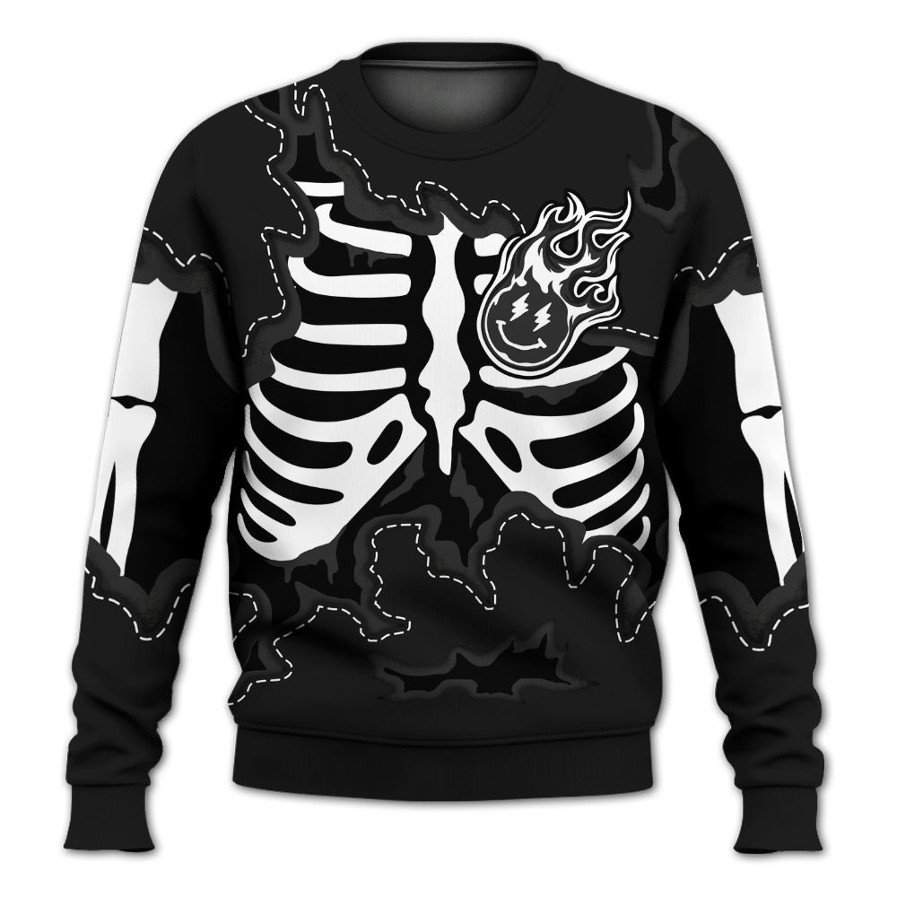 Sweatshirt To Match White Thunder 4s - Skeleton Smiley Face All Over Print