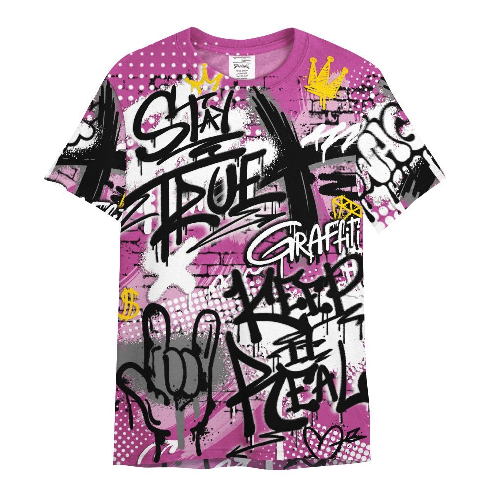 Shirt To Match Dunk Low Active Fuchsia - True It Real Graffiti Streetwear All Over Print