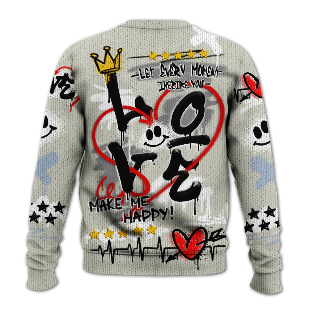 Knitted Sweater To Match Low OG Wolf Grey 1s - Happy Love Beats Graffiti Streetwear