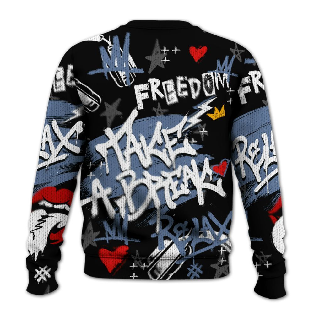 Knitted Sweater To Match Mid Space Jam 1s - Take Break Freedom Graffiti Streetwear