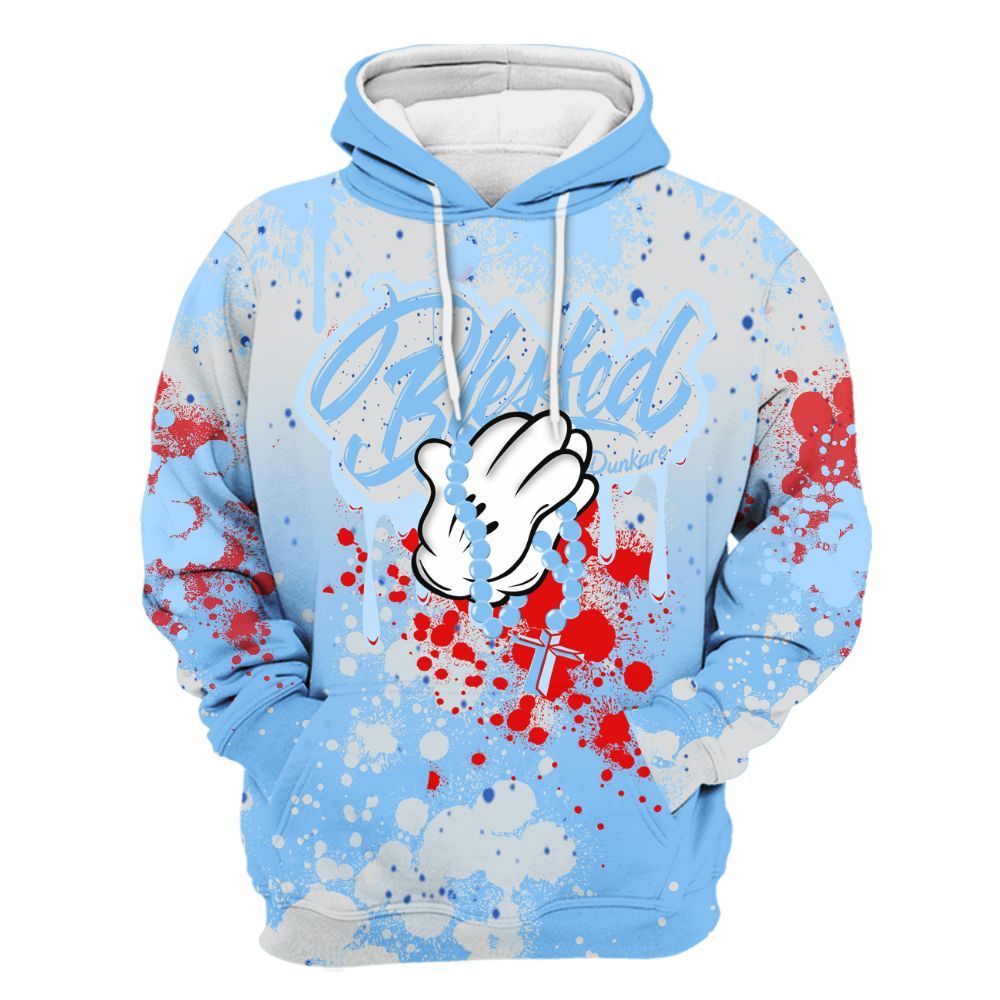 Hoodie To Match University Blue 5s - God Blessed Ink Drip All Over Print