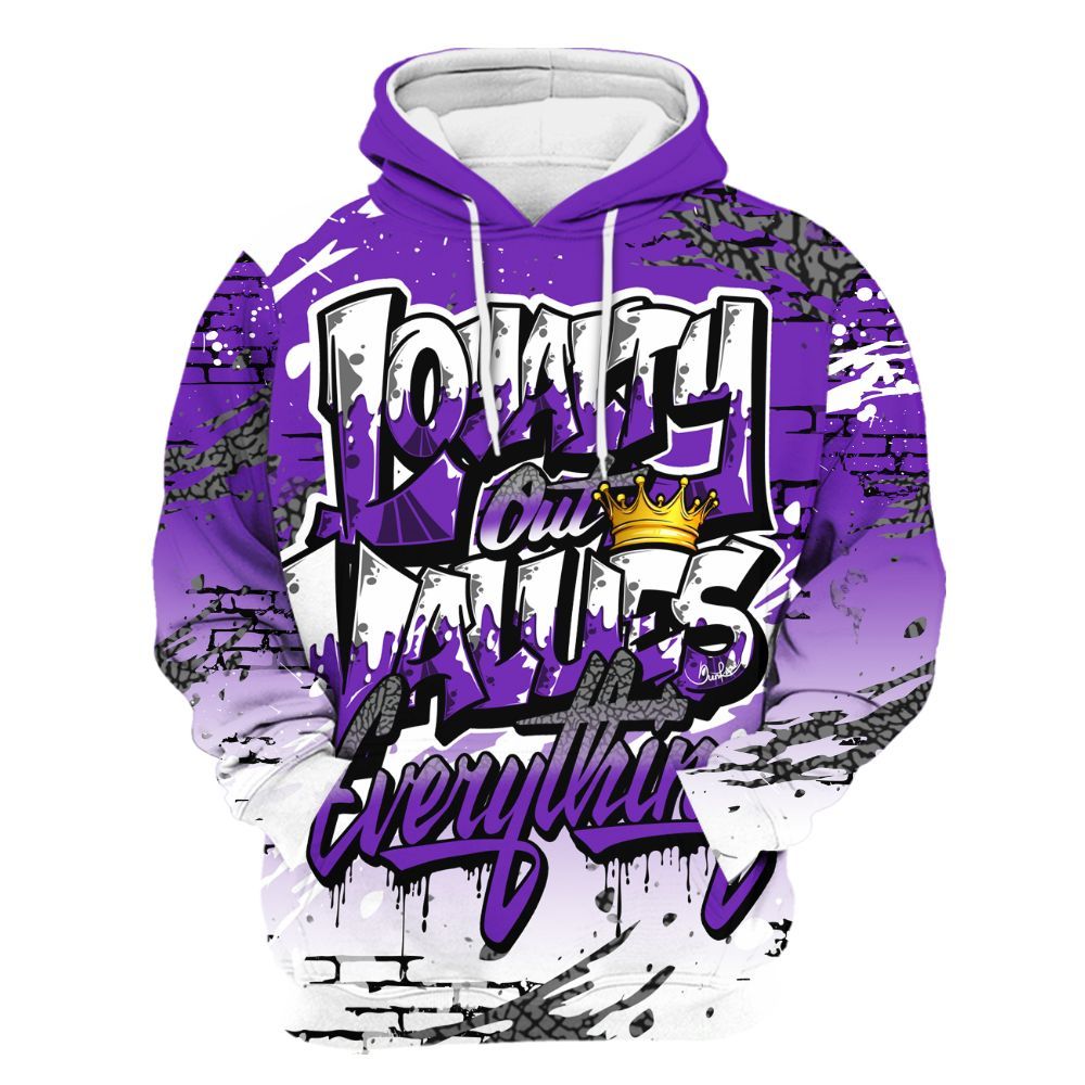 Hoodie To Match Retro Dark Iris 3s - Values Of Loyalty Drip All Over Print