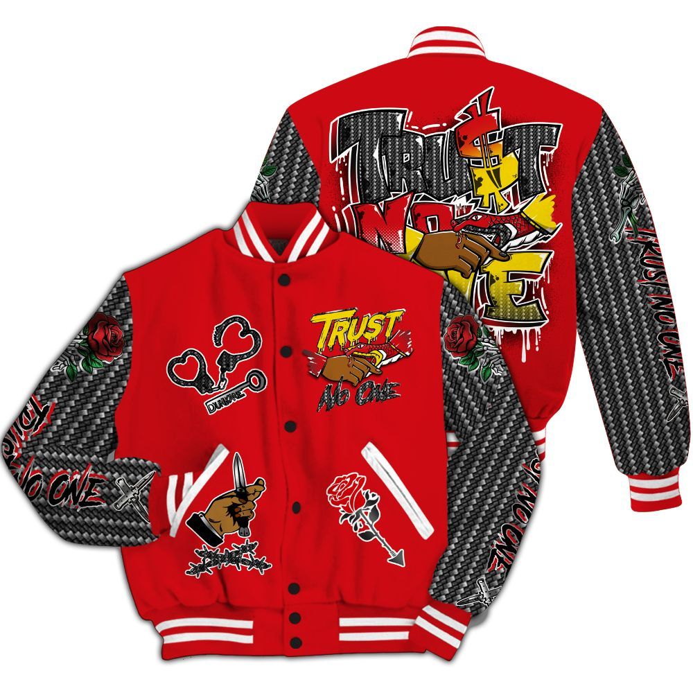 Varsity Jacket To Match Ferrari 14s - Trust No One Dripping All Over Print