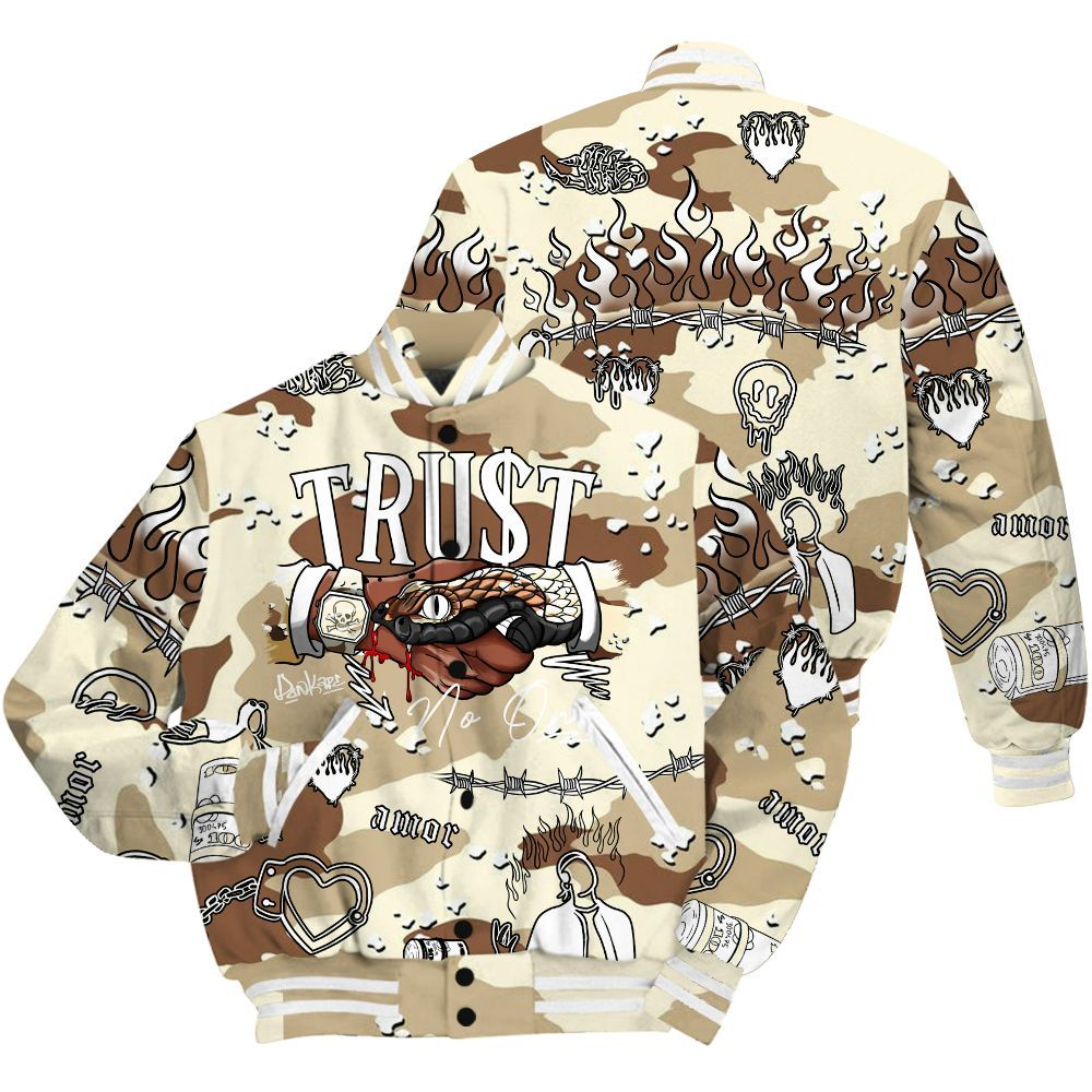 Varsity Jacket To Match Desert Camo 3s - Snake Trust No One All Over Print