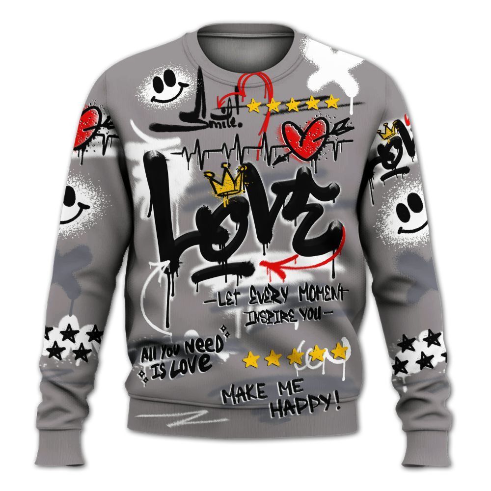 Sweatshirt To Match Cool Grey 11s - Happy Love Beats Graffiti Streetwear All Over Print