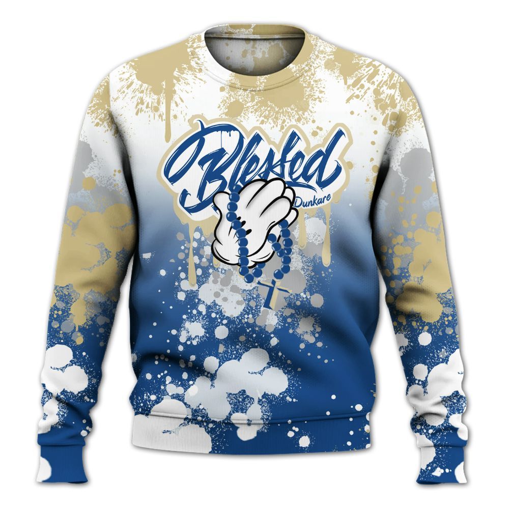 Sweatshirt To Match Air Ship Royal Blue - God Blessed Ink Drip All Over Print