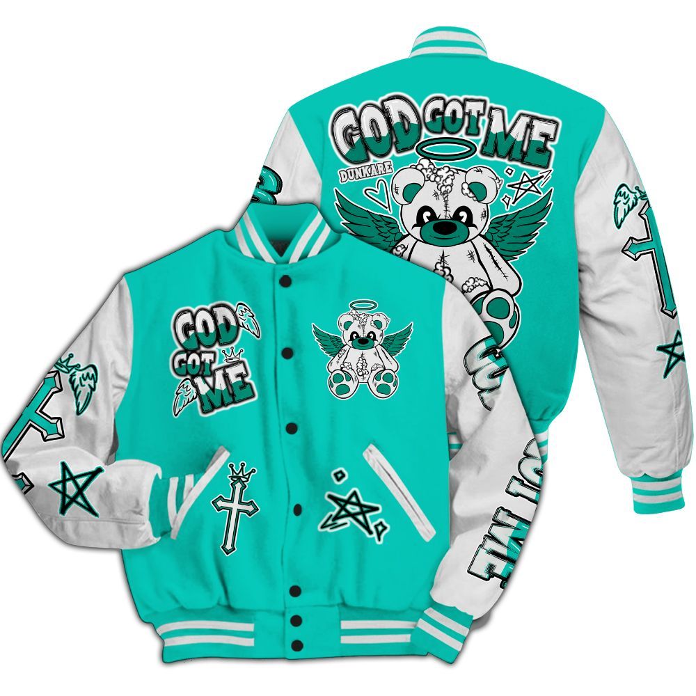 Varsity Jacket To Match Dunk Low Clear Jade - Gods Guides Me Bear All Over Print