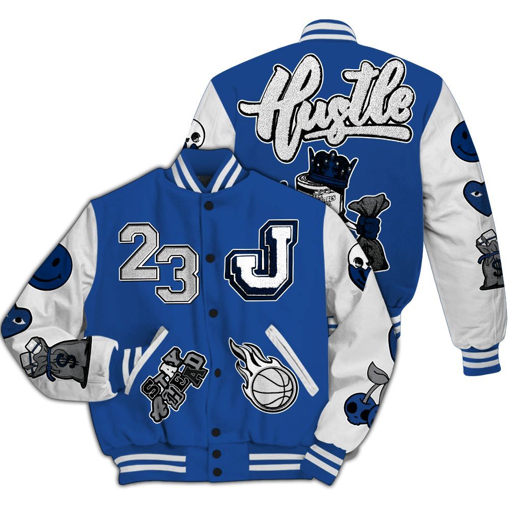 Varsity Jacket To Match High OG True Blue 1s - Hustles Money Number 23 All Over Print