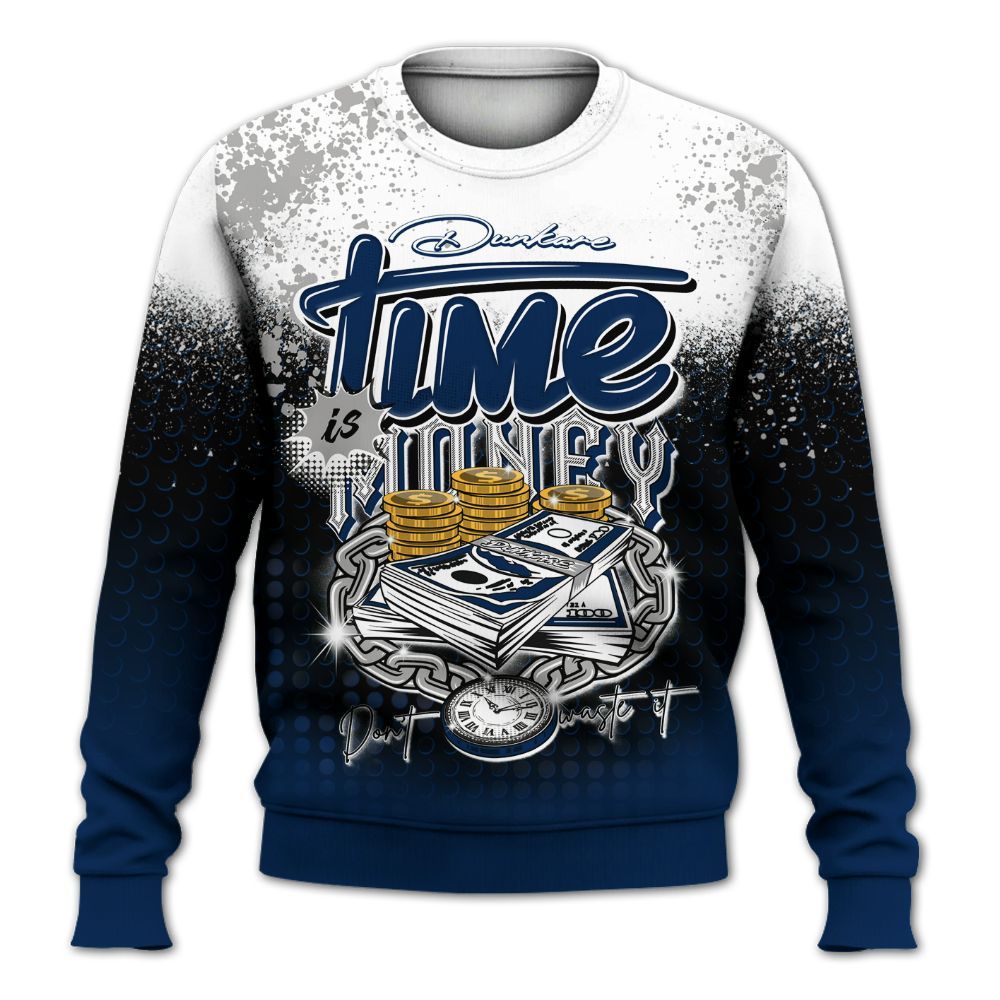 Sweatshirt To Match SB White Navy 4s - Halftone Time Is Money All Over Print